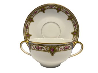 Beautiful French Floral Teacup (6x4x2) And Matching Saucer (6in) From Limoges T&V