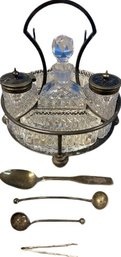 Antique Cafe Condiment Set (Silver Plate And Crystal)