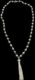 Honora Grey Freshwater Pearl Necklace With Tassel 14' - Sterling Silver Metal