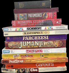 (13 Pieces) Board Games Including Jumanji, Clue, Careers, Parcheesi, Materpiece And Monopoly.