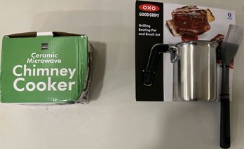 OXO Basting Pot/Brush Set And Ceramic Microwave Chimney Cooker