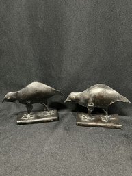 Hand Carved Wood Footed Trivet & (2) Welded Metal Bird Sculptures