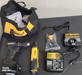 Makita Brushless Drill And Dewalt Power Screwdriver. Extra Battery.