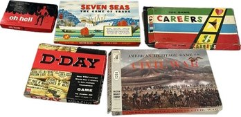 Game Lot 1: Oh Hell, Seven Seas The Game Of Trade, D-day, American Heritage Game Of The Civil War