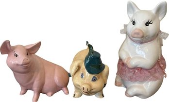 3 Vintage Pigs Figurines. One Is Piggy Bank.