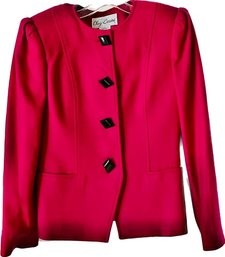 Oleg Cassini. Size 8. Ladies Fuchsia Color Lined Jacket. Wool And Polyester.