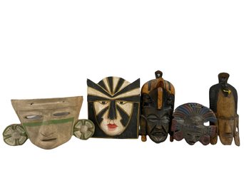 Handmade Wooden And Clay Masks From Indonesia - Widest Is 11x4x6