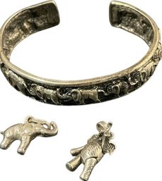 Elephant Cuff Bracelet And Pendants - Magnet Tested For Silver