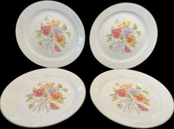 Corelle By Corning Dinner Plates With Pansy Design. 4 Plates, 10