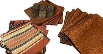 Placemats (6), Solid Fabric Napkins (6), Striped Fabric Napkins (8) & Napkin Rings (6).