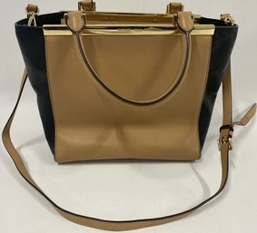 Michael Kors Leather Tote Bag In Tan & Black - 9'H