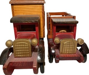 Pair Of Decorative Wooden Trucks From Weld County Garage (Largest Truck 12x6x4)