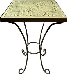 Metal Framed Plant Stand/Table With Decorative Tile-Like Top (12Wx20H)