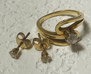 14 Karat Gold Ring And Pierced Earrings, Gemstones. Total Weight: 4.48 Grams