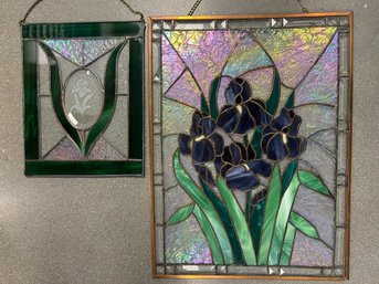 Stained Glass Window Panel, Glass Art 2 Pcs. 19x25.5 - 12x15
