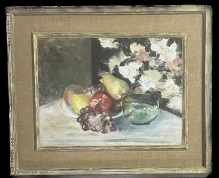 Unsigned, Original Painting, Fruit With Green Glass Bowl. 19 X 22'