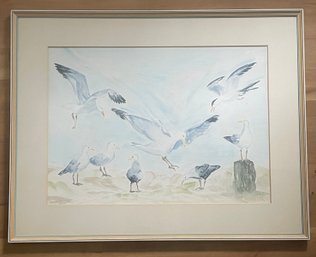 Signed Original Painting By Dorothy Brodhead. Pelicans. 29 12 X 37'