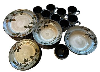 Set Of Table Wares, Mugs, Bowl, Small Bowl And Plates In Leaf Design