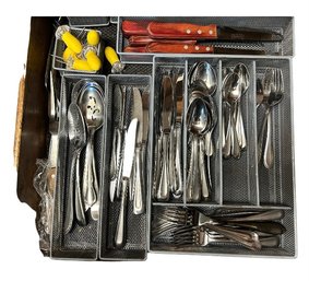 Oneida Silver Table Wares With Storage, 23 Pcs Spoon, 21 Pcs Fork And 10 Pcs Knives