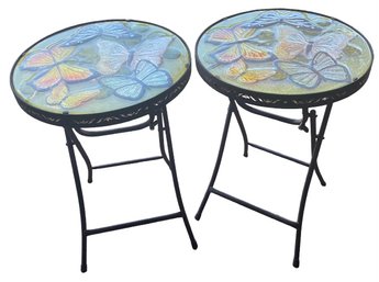 Pair Of Metal Patio Table With Butterfly Design - 14x1x20