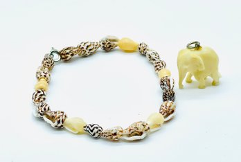 Seashell Bracelet And Elephant Pendant