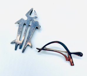 Sterling Brooches. Uniquely Designed. See Photos For Markings.