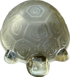 Art Glass Turtle Crystal Clear & Satin Glass Paperweight Figurine
