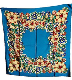 Chanel Silk Scarf, 33 X 33 Blue, Red, Green, Classic Chanel Design 33 X 33