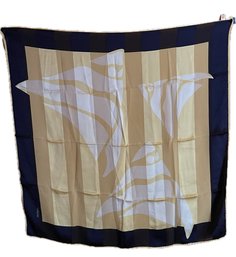 Golden Tones And Navy Blue Silk Scarf By Talbots 34 X 34