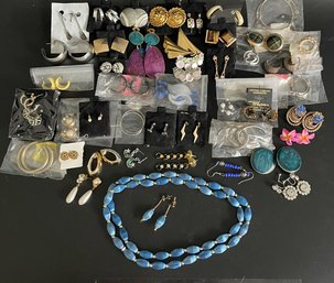 Lot Of Pierced & Clip Earrings. Necklace And Matching Earrings. Goldtones, Silvertones.some New In Package.