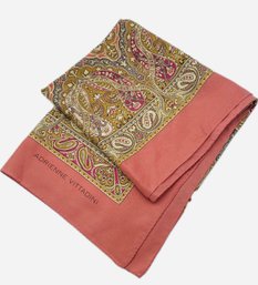 Adrienne Vittadini, Silk Scarf, Peach Color Border, Paisley Design 33 X 33