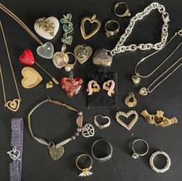 Hearts: Bracelets. Necklaces. Pins, Pendants. Gemstones. Rhinestones. Silvertone. Goldtone. Variety Of Rings.