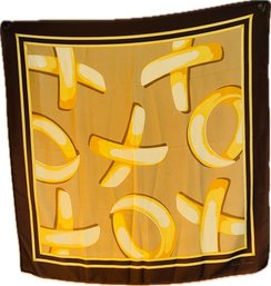 Paloma Picasso Silk Scarf. Brown Border With Beige And Tones Of Gold 32 X 32, Light Stains. See Photos.