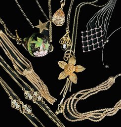 Necklaces: Bolero, Gemstones, Silvertone, Goldtone, Rhinestone. Cloisonne Jar Pendant.