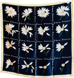 Silk Scarf By Talbots. He Loves Me. He Loves Me Not. 26 X 26. Daisies On Black Background.