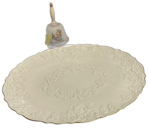 Holiday Hosters Collection, Wedding Cake Plate And MJ Hummel Bell By Lenox