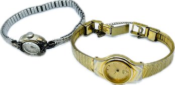 Ladies Watches. Untested. Citizen Goldtone. Whitnauer Marked 10 Karat. Silvertone Elastic Band.