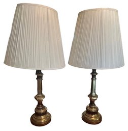 Pair Of White Side Table Lamp In A Gold Brass Handle - 32'