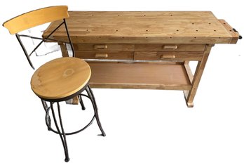 Wooden Workbench And Chair - 62x20x34