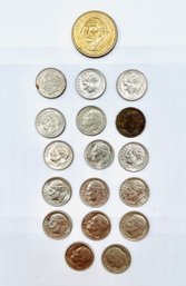 Collection Of Dimes. USA One Dollar Coin.