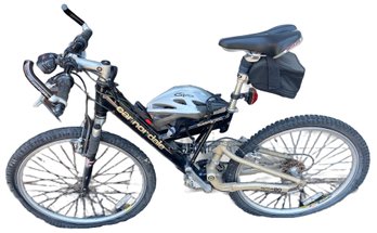Black Cannondale SuperV500 Bicycle With Helmet, Horn Handle Bar, Bottle Holder And Saddler Bag