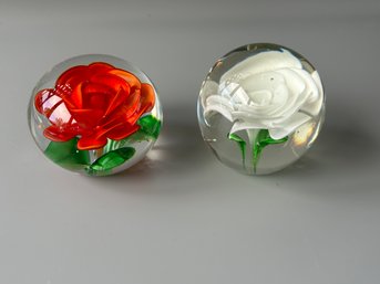 Glass Paperweights Roses