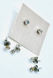 Tiny Gemstone Pierced Earrings.  Three Sets.