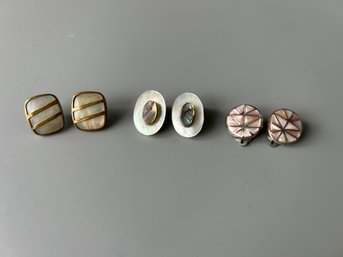 Mother Of Pearl Earrings, Pierced, And Clips - 3 Sets