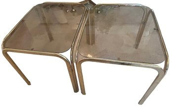 Twin Glass Table In A Gold Brass Metal - 21x27x19