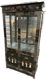 Japanese One Piece Mirrored Hutch- 42.5Lx15Wx77H, Paint Is Worn Off In Many Places Exposing Wood