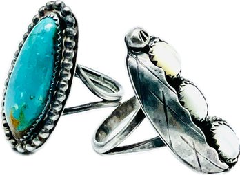 Turquoise And Gemstones Silver Rings. Magnet Tested Silver. No Markings. See Photos For Size.