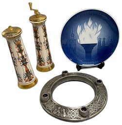 Porcelain Tools, Salt Shaker, Pepper Mill Grinder And Olympic Game Porcelain Plate By Lenox
