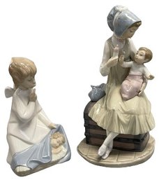 Lladro Feeding Her Daughter And Angel With Baby Porcelain - 9x9x11
