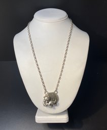 Sterling Bear And Fish Pendant With Chain. Chain Magnet Tested For Silver But No Markings.